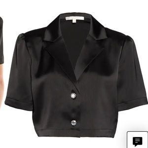 Nordstrom Roxbury Satin Crop Button-Up Shirt Black WAYF in XS